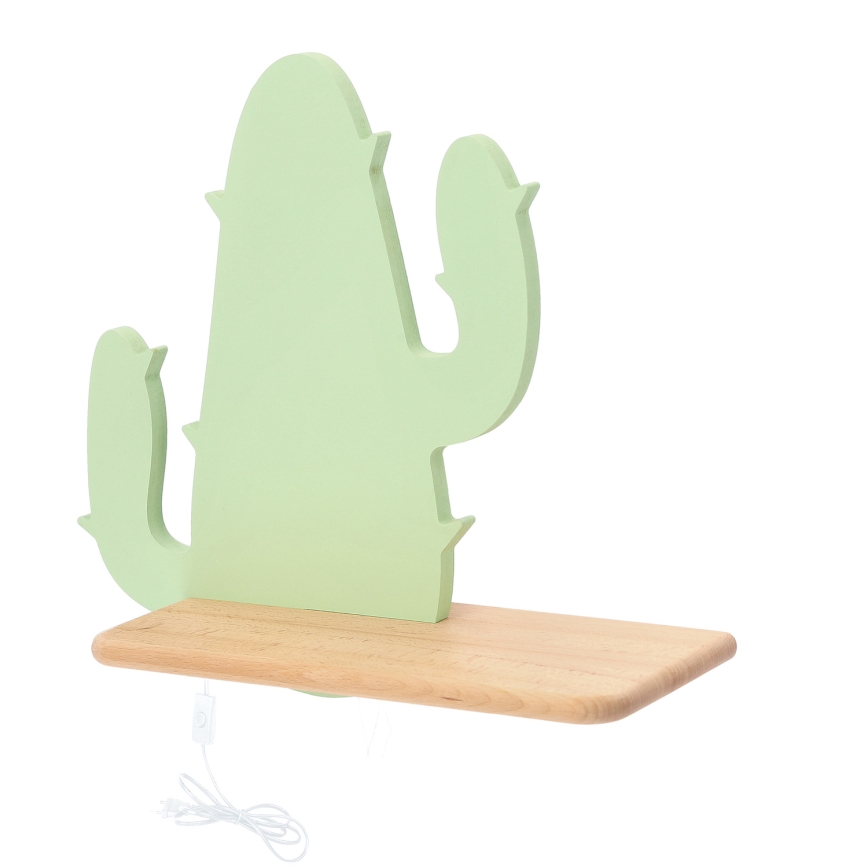 LED Dziecięca lampa ścienna z półką CACTUS LED/4W/230V zielony/drewno,