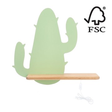 LED Dziecięca lampa ścienna z półką CACTUS LED/4W/230V zielony/drewno,