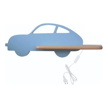 LED Dziecięca lampa ścienna z półką CAR LED/5W/230V niebieska/drewno,