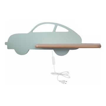 LED Dziecięca lampa ścienna z półką CAR LED/5W/230V zielony/drewno,