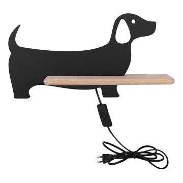LED Dziecięca lampa ścienna z półką DOG LED/5W/230V czarny/drewno,