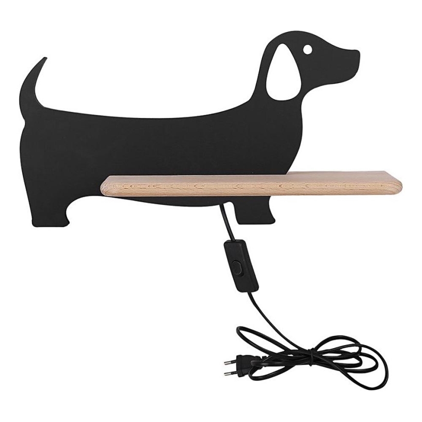 LED Dziecięca lampa ścienna z półką DOG LED/5W/230V czarny/drewno,
