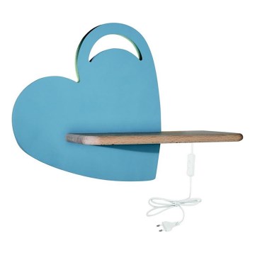 LED Dziecięca lampa ścienna z półką HEART LED/5W/230V niebieska/drewno,