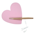 LED Dziecięca lampa ścienna z półką HEART LED/5W/230V różowa/drewno,