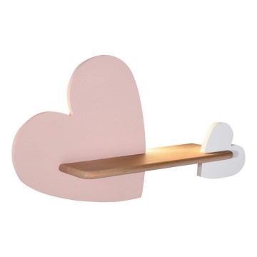 LED Dziecięca lampa ścienna z półką HEART LED/5W/230V różowy/biały/drewno,