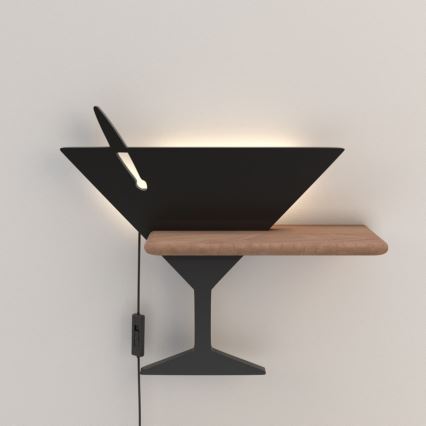 LED Dziecięca lampa ścienna z półką PICCOLO LED/4W/230V czarny/drewno,
