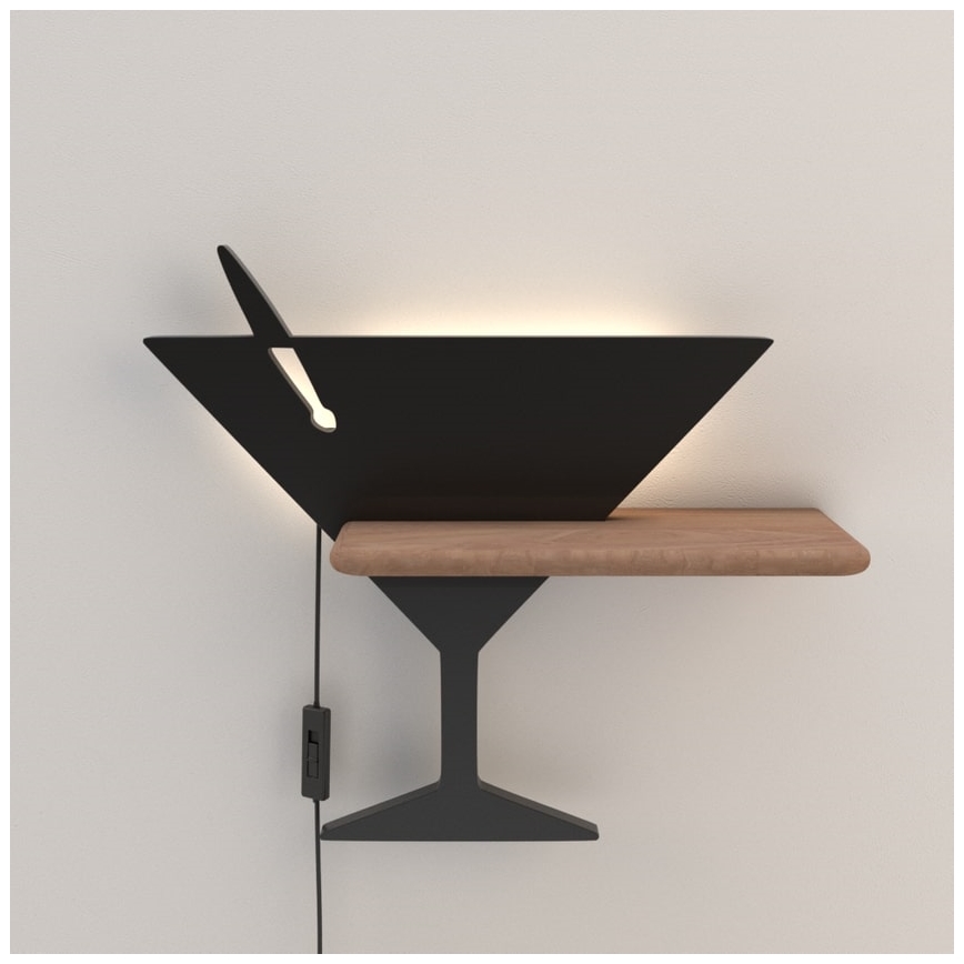 LED Dziecięca lampa ścienna z półką PICCOLO LED/4W/230V czarny/drewno,