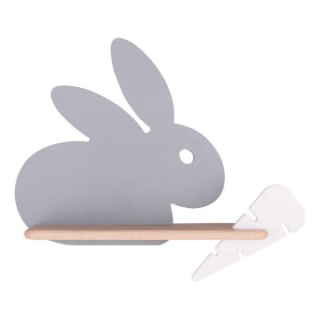 LED Dziecięca lampa ścienna z półką RABBIT LED/4W/230V szary/biały/drewno,
