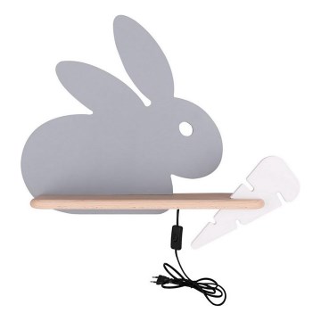 LED Dziecięca lampa ścienna z półką RABBIT LED/4W/230V szary/biały/drewno,