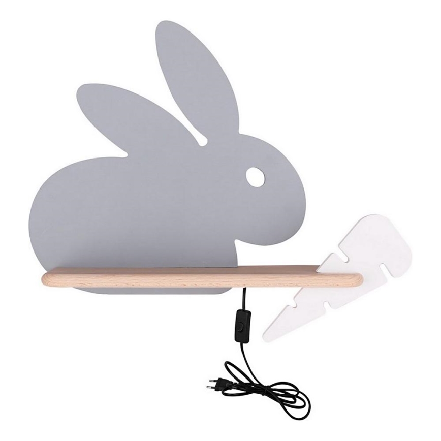 LED Dziecięca lampa ścienna z półką RABBIT LED/4W/230V szary/biały/drewno,