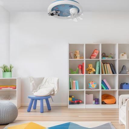 LED dziecięca ściemnialna lampa sufitowa z wentylatorem LED/48W/230V 3000/4000/6000K niebieska + pilot zdalnego sterowania