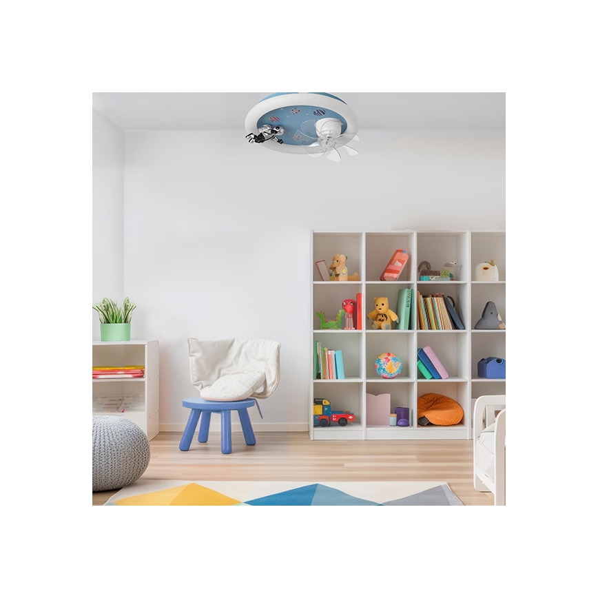LED dziecięca ściemnialna lampa sufitowa z wentylatorem LED/48W/230V 3000/4000/6000K niebieska + pilot zdalnego sterowania