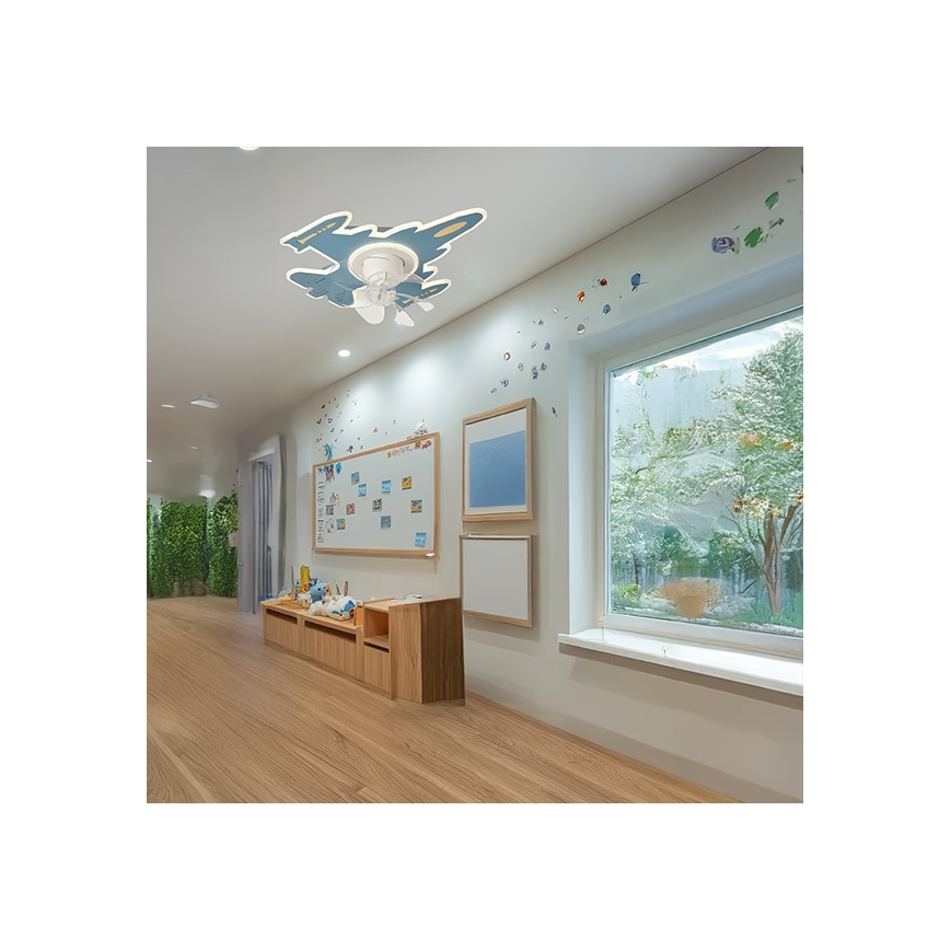 LED Dziecięca ściemnialna oprawa sufitowa z wentylatorem LED/63W/230V 3000/4000/6000K niebieska + pilot zdalnego sterowania