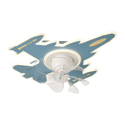 LED Dziecięca ściemnialna oprawa sufitowa z wentylatorem LED/63W/230V 3000/4000/6000K niebieska + pilot zdalnego sterowania