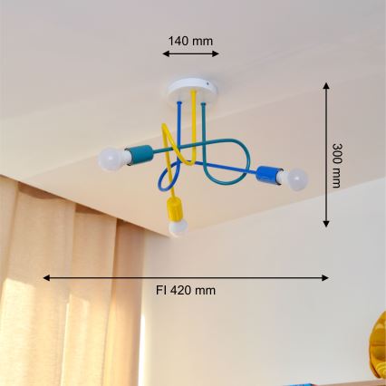 LED Dziecięcy żyrandol natynkowy OXFORD 3xE27/15W/230V