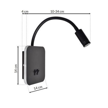 LED elastyczna lampka ścienna BASE 1xLED/8W+1xLED/2W/230V czarna/srebrna