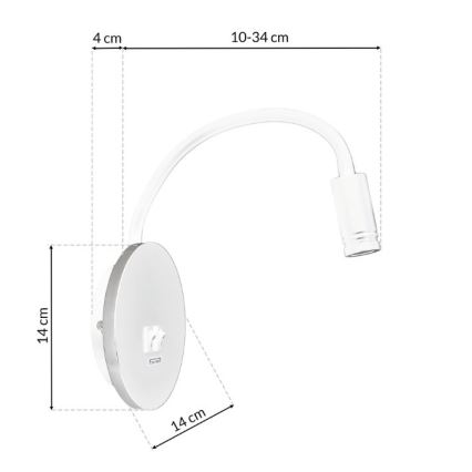 Elastyczna lampka ścienna LED z USB BASE 1xLED/8W+1xLED/2W/230V biała/srebrna