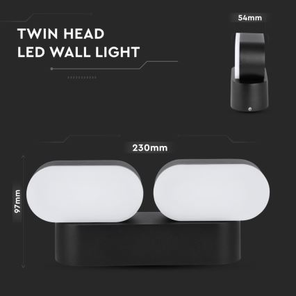 LED Elastyczny kinkiet zewnętrznyt 2xLED/12W/230V IP65 czarny