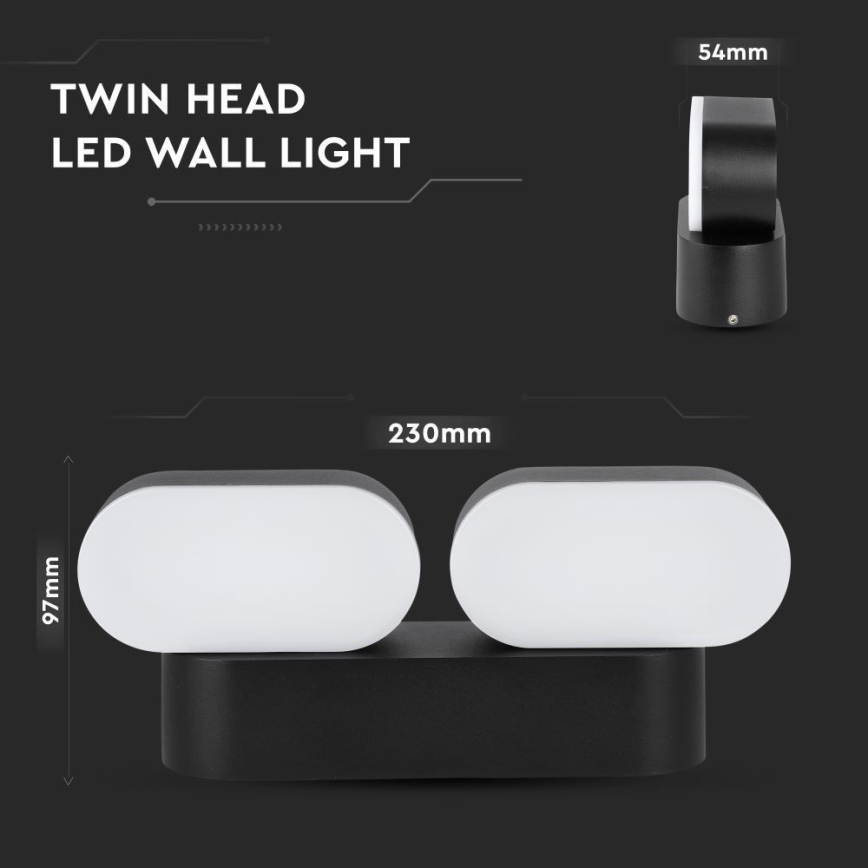 LED Elastyczny kinkiet zewnętrznyt 2xLED/12W/230V IP65 czarny