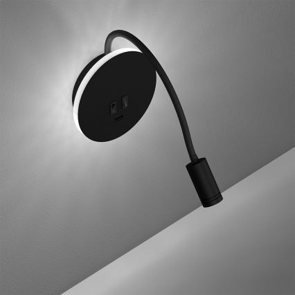 LED Elastyczny mały kiniet BASE 1xLED/8W+1xLED/2W/230V czarny/srebrny