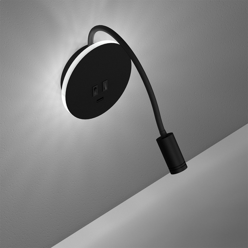 LED Elastyczny mały kiniet BASE 1xLED/8W+1xLED/2W/230V czarny/srebrny