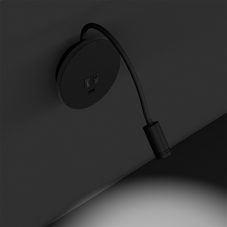 LED Elastyczny mały kiniet BASE 1xLED/8W+1xLED/2W/230V czarny/srebrny