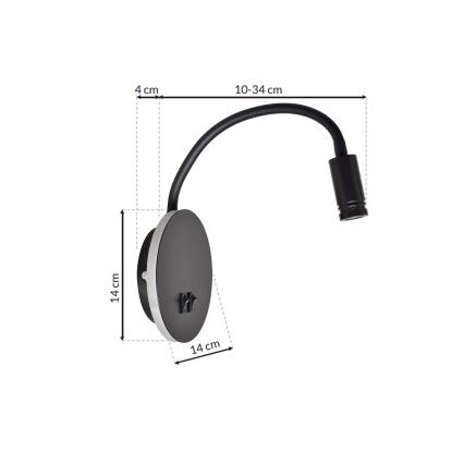 LED Elastyczny mały kiniet BASE 1xLED/8W+1xLED/2W/230V czarny/srebrny