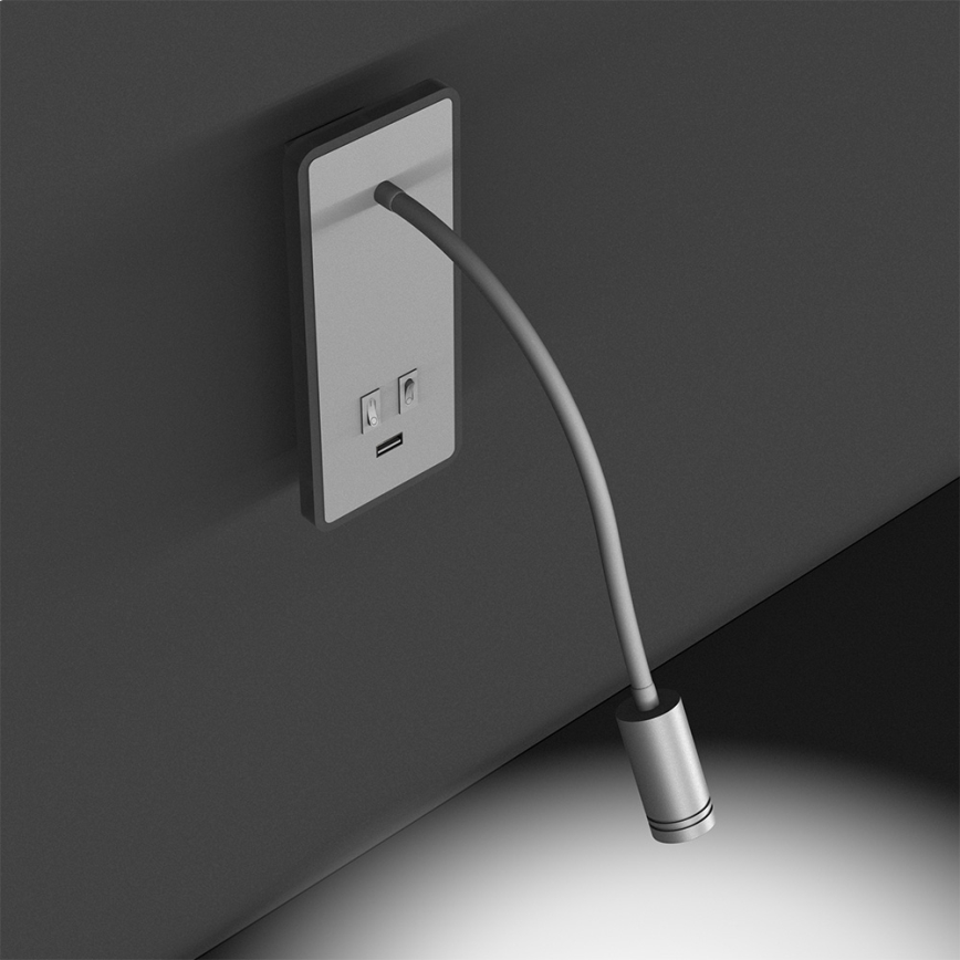 LED Elastyczny mały kinkiet z USB BASE 1xLED/8W+1xLED/2W/230V biały