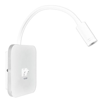 LED Elastyczny mały kinkiet z USB BASE 1xLED/8W + 1xLED/2W/230V biały