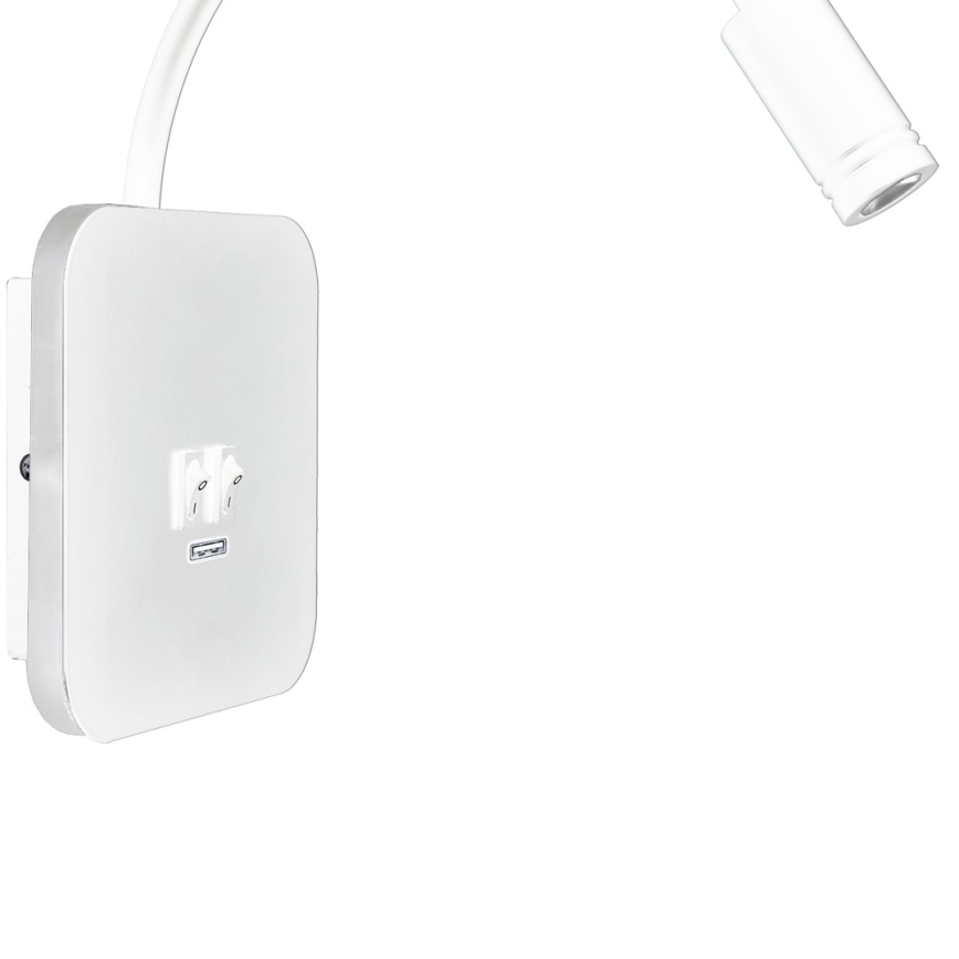 LED Elastyczny mały kinkiet z USB BASE 1xLED/8W + 1xLED/2W/230V biały