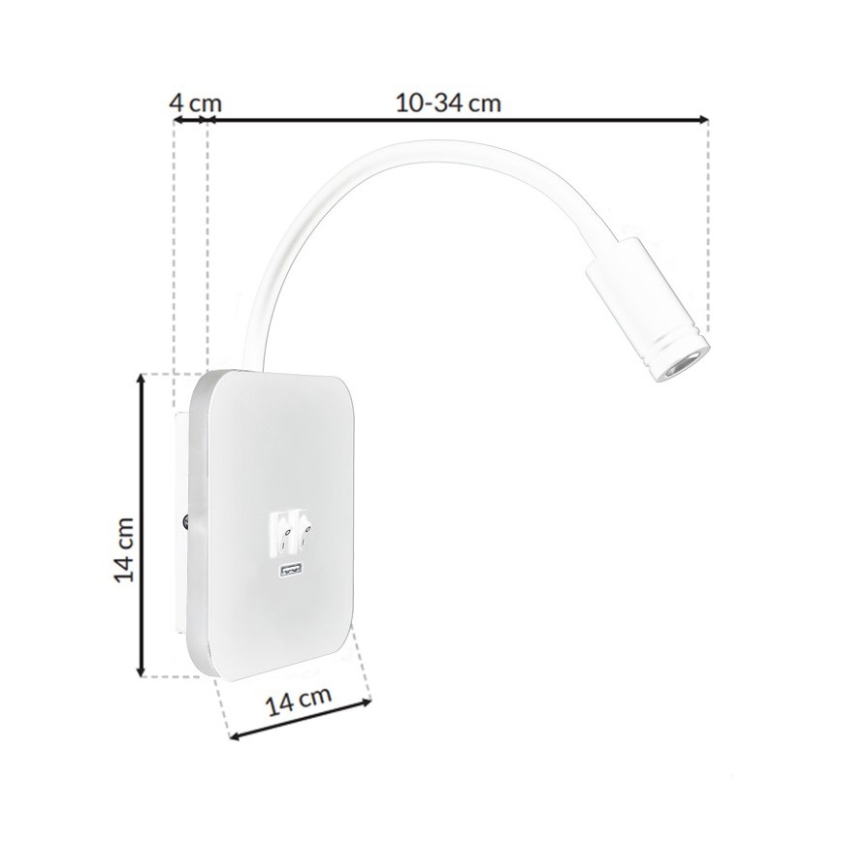 LED Elastyczny mały kinkiet z USB BASE 1xLED/8W + 1xLED/2W/230V biały