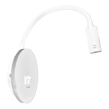LED Elastyczny mały kinkiet z USB BASE 1xLED/8W+1xLED/2W/230V biały/srebrny
