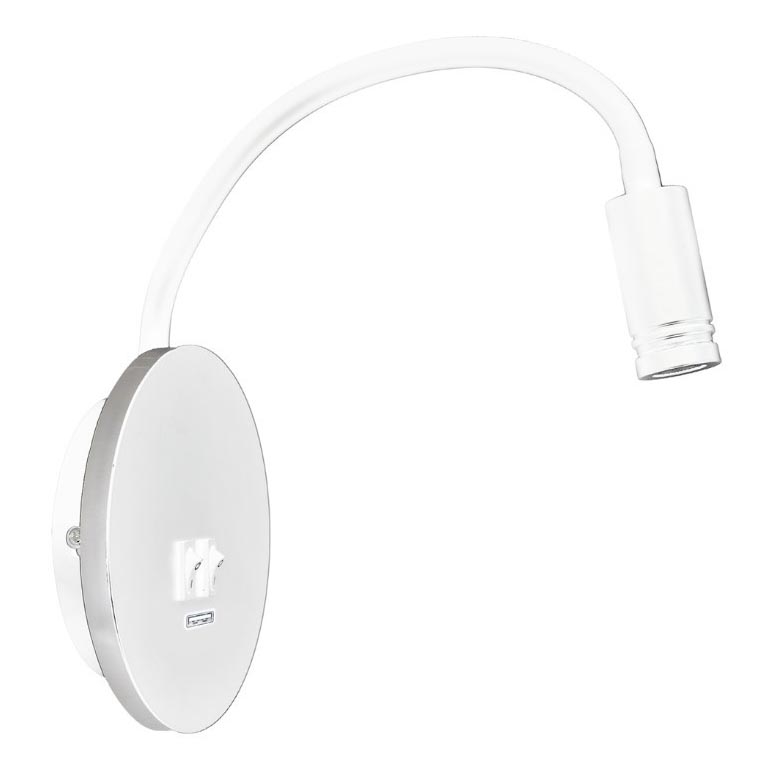 LED Elastyczny mały kinkiet z USB BASE 1xLED/8W+1xLED/2W/230V biały/srebrny