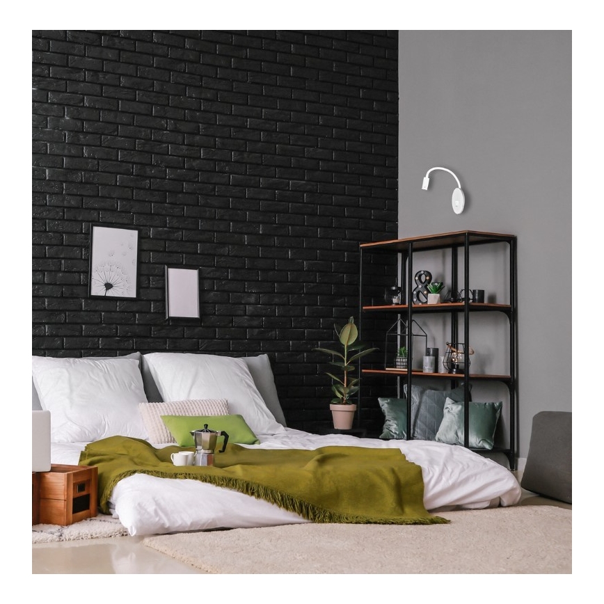 LED Elastyczny mały kinkiet z USB BASE 1xLED/8W+1xLED/2W/230V biały/srebrny