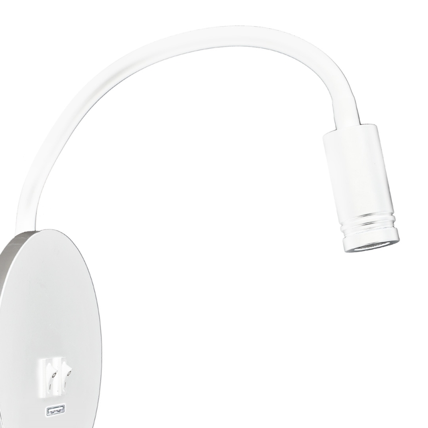 LED Elastyczny mały kinkiet z USB BASE 1xLED/8W+1xLED/2W/230V biały/srebrny