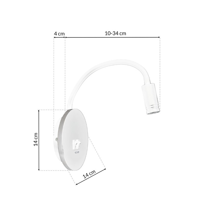 LED Elastyczny mały kinkiet z USB BASE 1xLED/8W+1xLED/2W/230V biały/srebrny