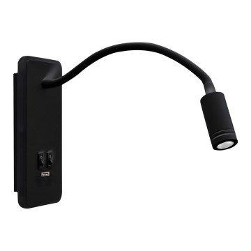 LED Elastyczny mały kinkiet z USB BASE 1xLED/8W+1xLED/2W/230V czarny