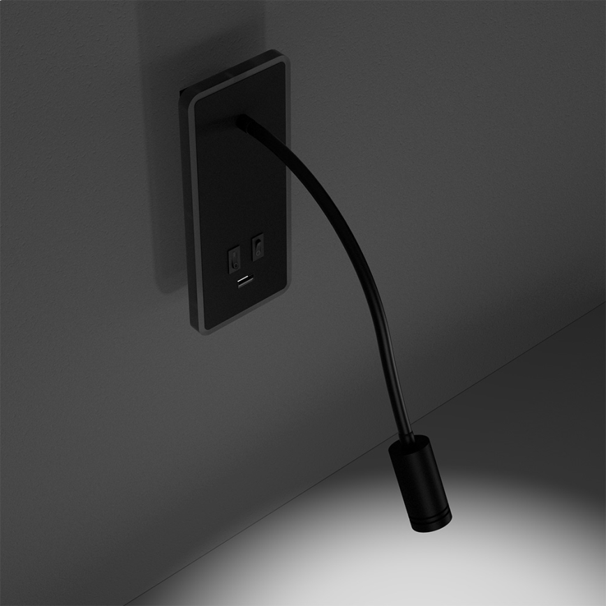 LED Elastyczny mały kinkiet z USB BASE 1xLED/8W+1xLED/2W/230V czarny