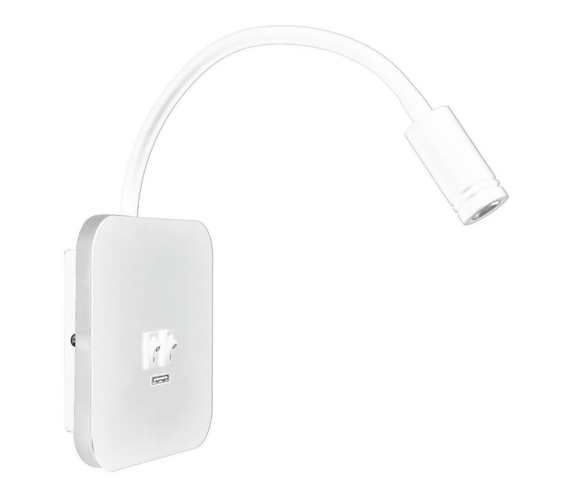 LED Elastyczny mały kinkiet z USB BASE 1xLED/8W + 1xLED/2W/230V biały