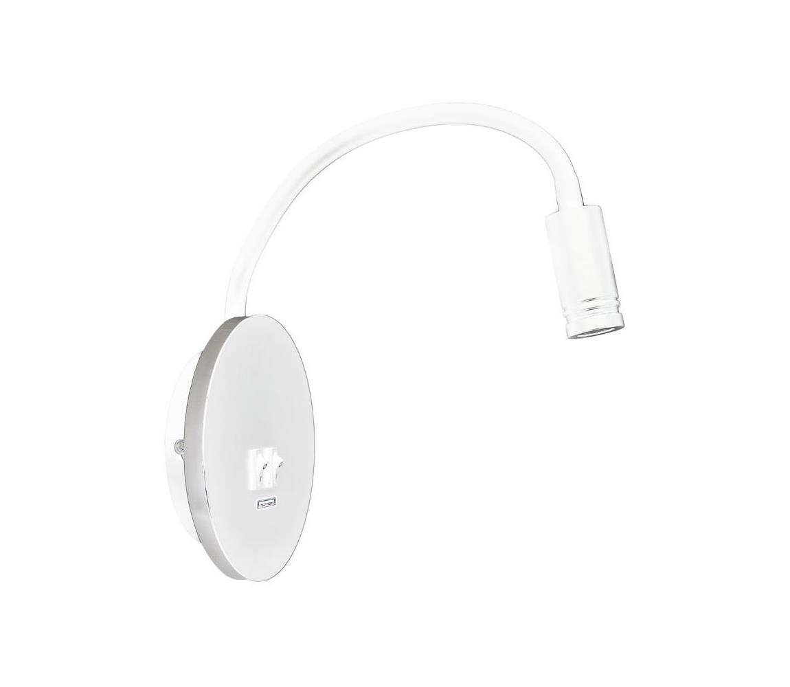 LED Elastyczny mały kinkiet z USB BASE 1xLED/8W+1xLED/2W/230V biały/srebrny