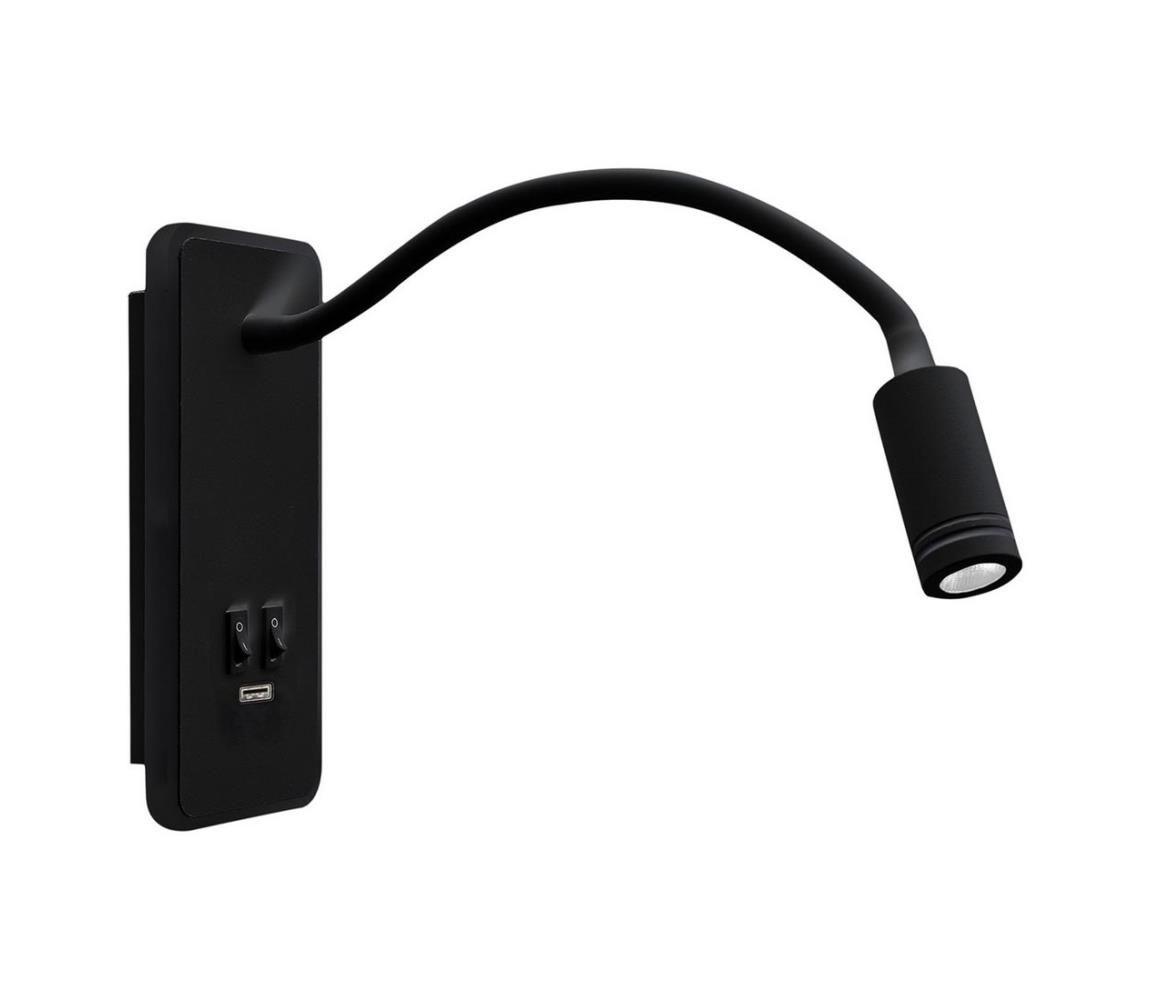 LED Elastyczny mały kinkiet z USB BASE 1xLED/8W+1xLED/2W/230V czarny
