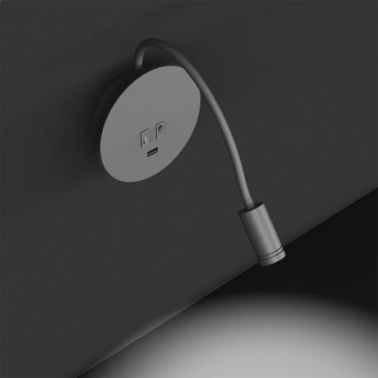 LED giętna lampka ścienna z USB BASE LED/8W+LED/2W/230V biała/srebrna