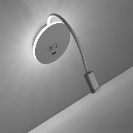 LED giętna lampka ścienna z USB BASE LED/8W+LED/2W/230V biała/srebrna