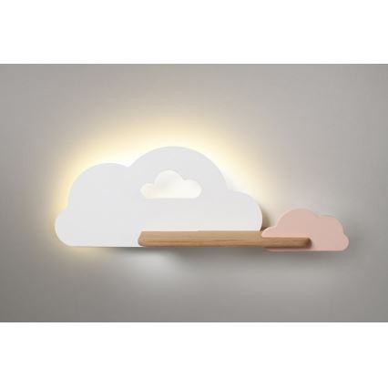 LED Kinkiet dziecięcy z półką CLOUD LED/5W/230V biały/różowy - certyfikat FSC