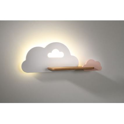 LED Kinkiet dziecięcy z półką CLOUD LED/5W/230V biały/różowy - certyfikat FSC