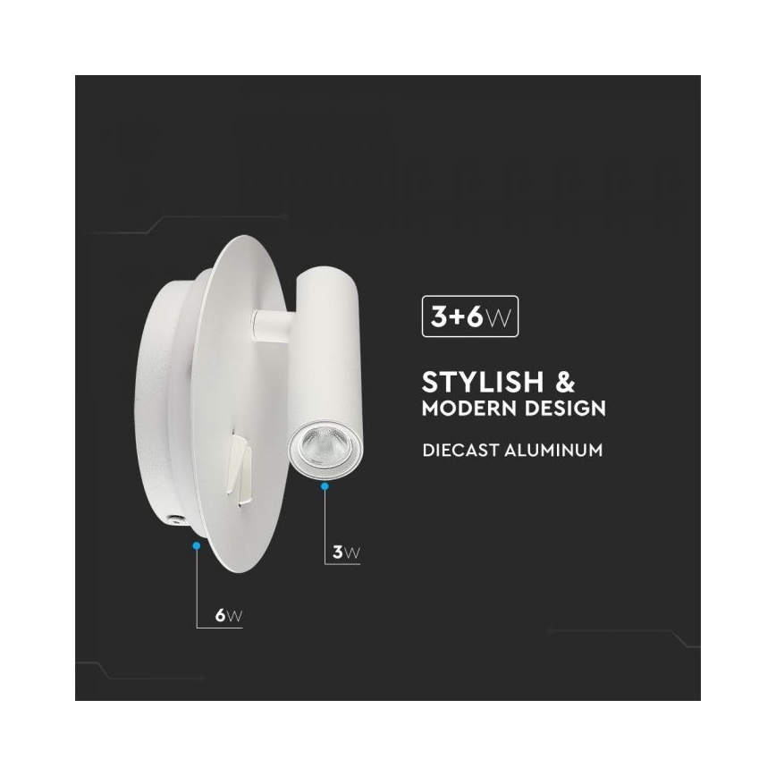 LED Kinkiet LED/3W/230V + LED/6W/230V 3000K biały