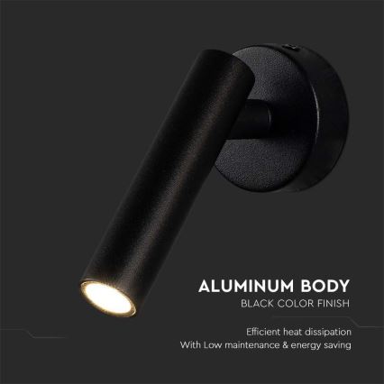 LED Kinkiet punktowy LED/2W/230V 3000K czarny