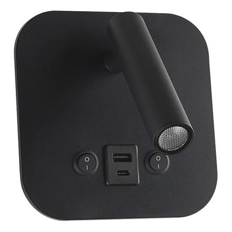 LED kinkiet punktowy ścienny z portem USB LED/8W/230V 3000K czarny