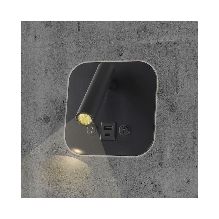 LED kinkiet punktowy ścienny z portem USB LED/8W/230V 3000K czarny