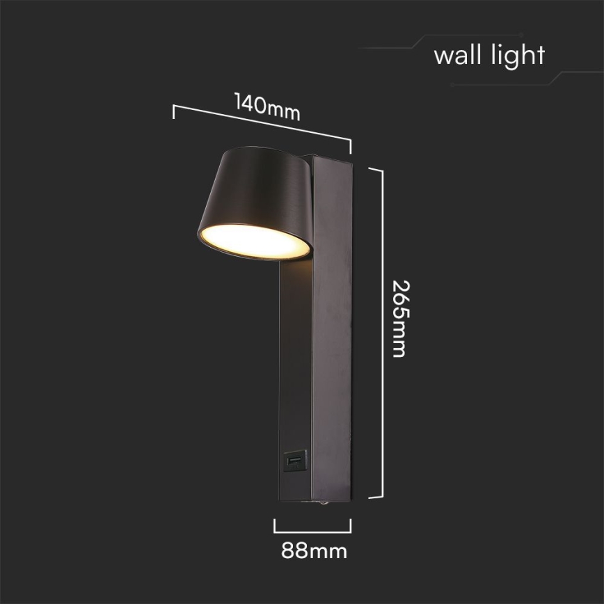 LED Kinkiet punktowy z portem USB LED/8W/230V 3000K